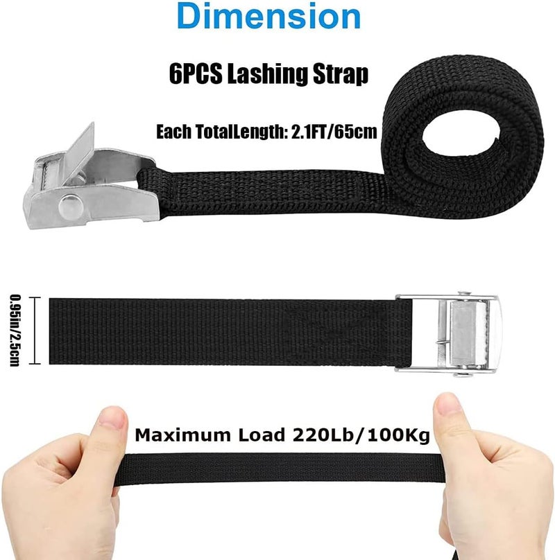 TuTuYa Lashing Straps, 6PK 2.1Ft x 0.98In (65x2.5cm) Tie Down Straps Black Heavy Duty Adjustable Retaining Short Straps Tensioning Belts with Buckle for Vans, Bicycle, Trailer, Luggage - Image 2